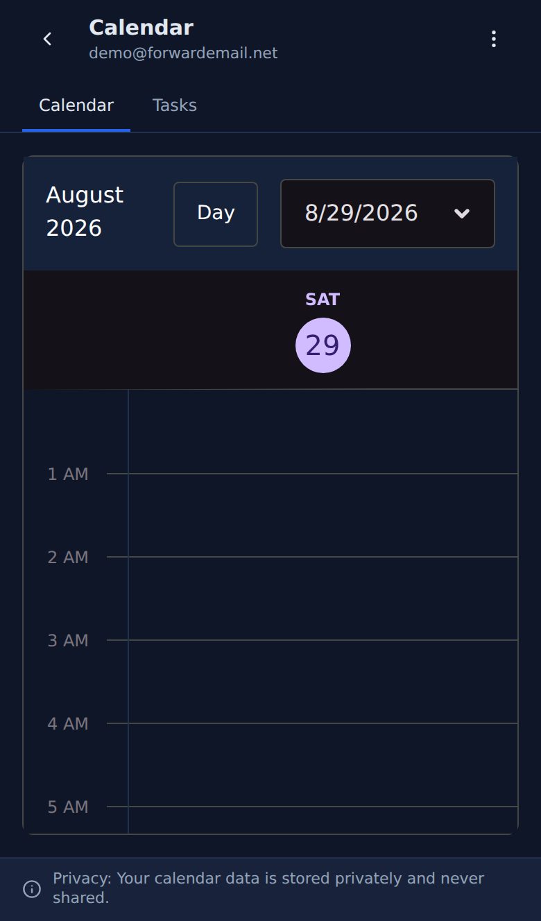 Dark mode mobile calendar page