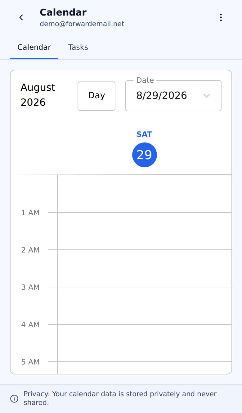 Light mode mobile calendar page