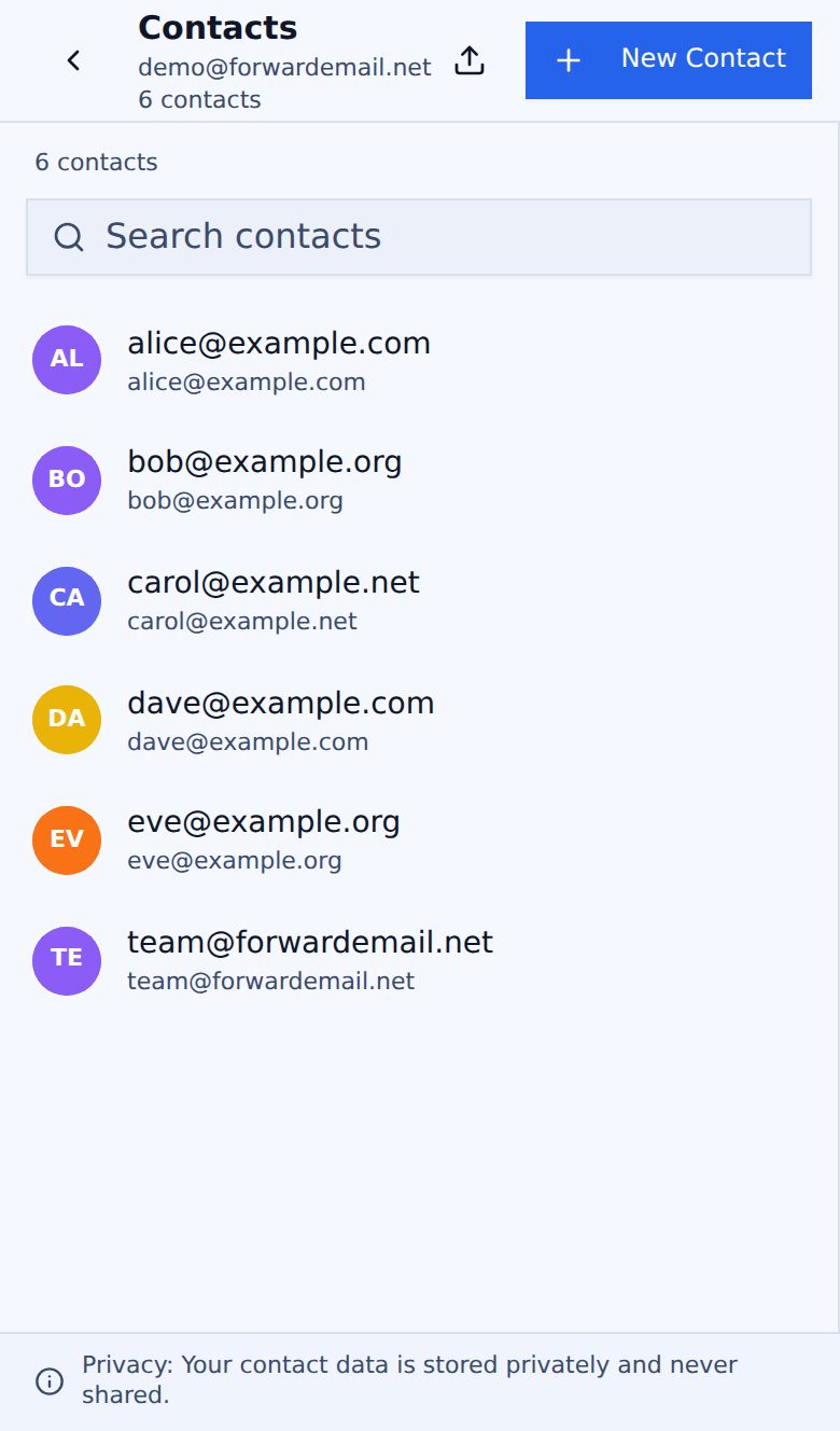 Light mode mobile contacts page
