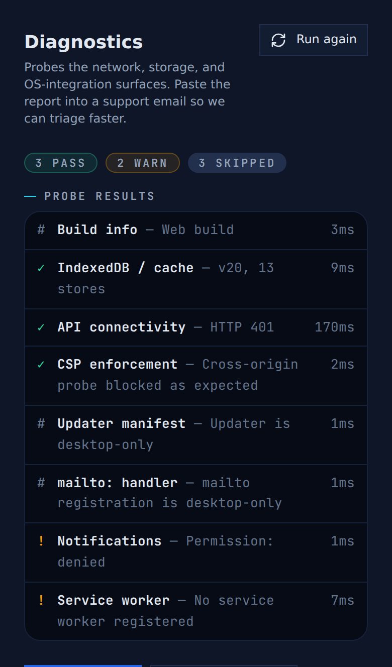 Dark mode mobile diagnostics page