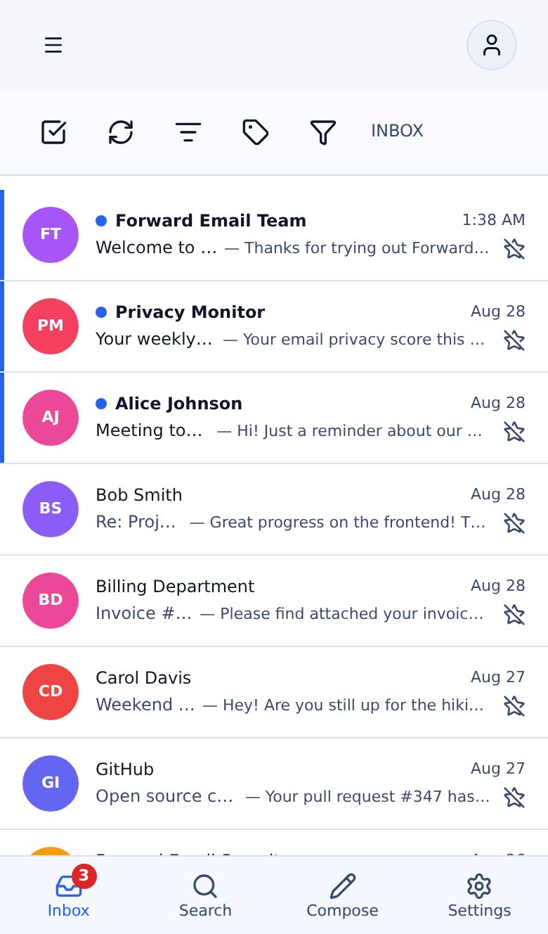 Light mode mobile mail view