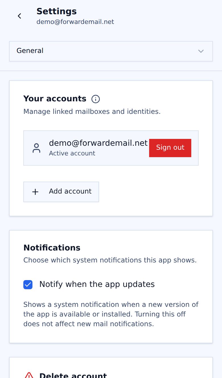 Light mode mobile general settings page