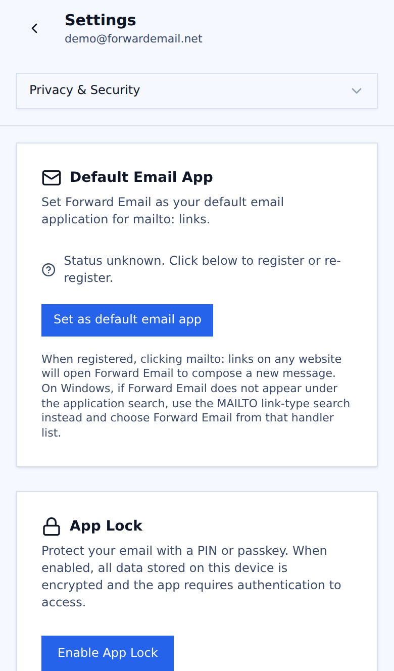 Light mode mobile privacy and security page