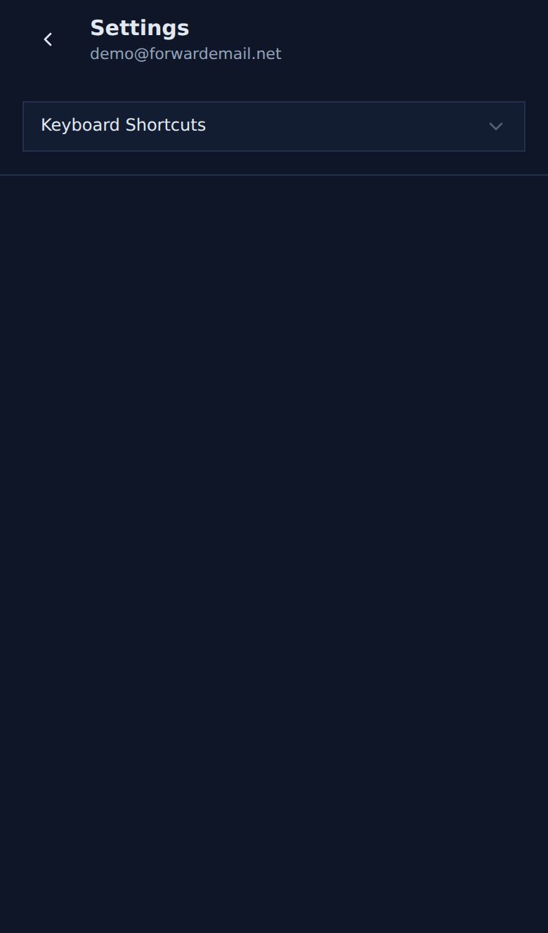 Dark mode mobile keyboard shortcuts page
