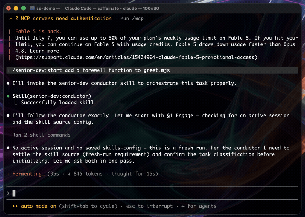 A senior-dev run: choosing a skill source and classifying the task
