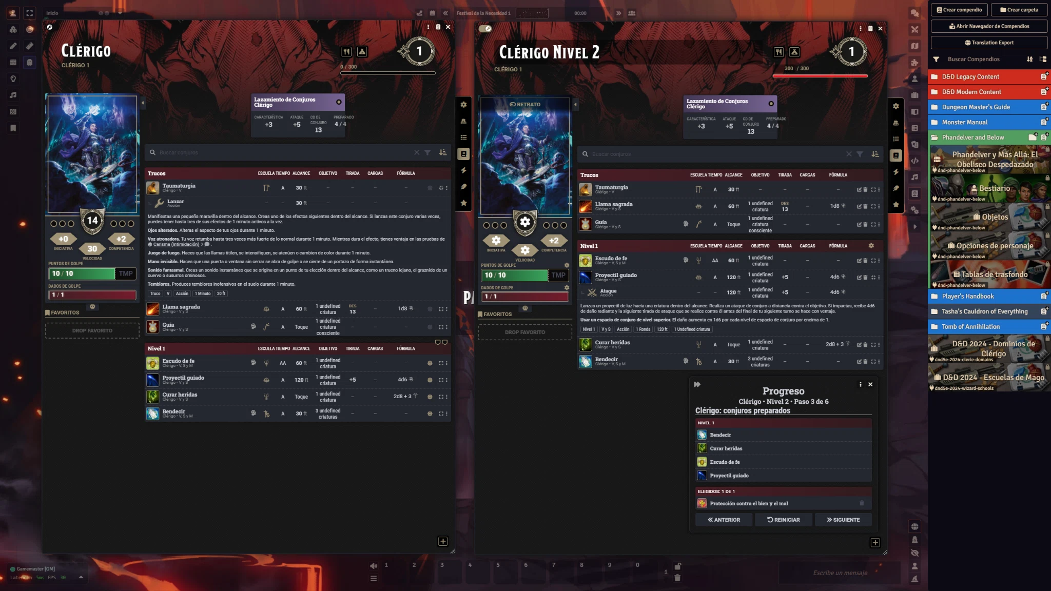 Compendium Browser with Cleric spell list and filters / Navegador de Compendios con lista de Clérigo y filtros
