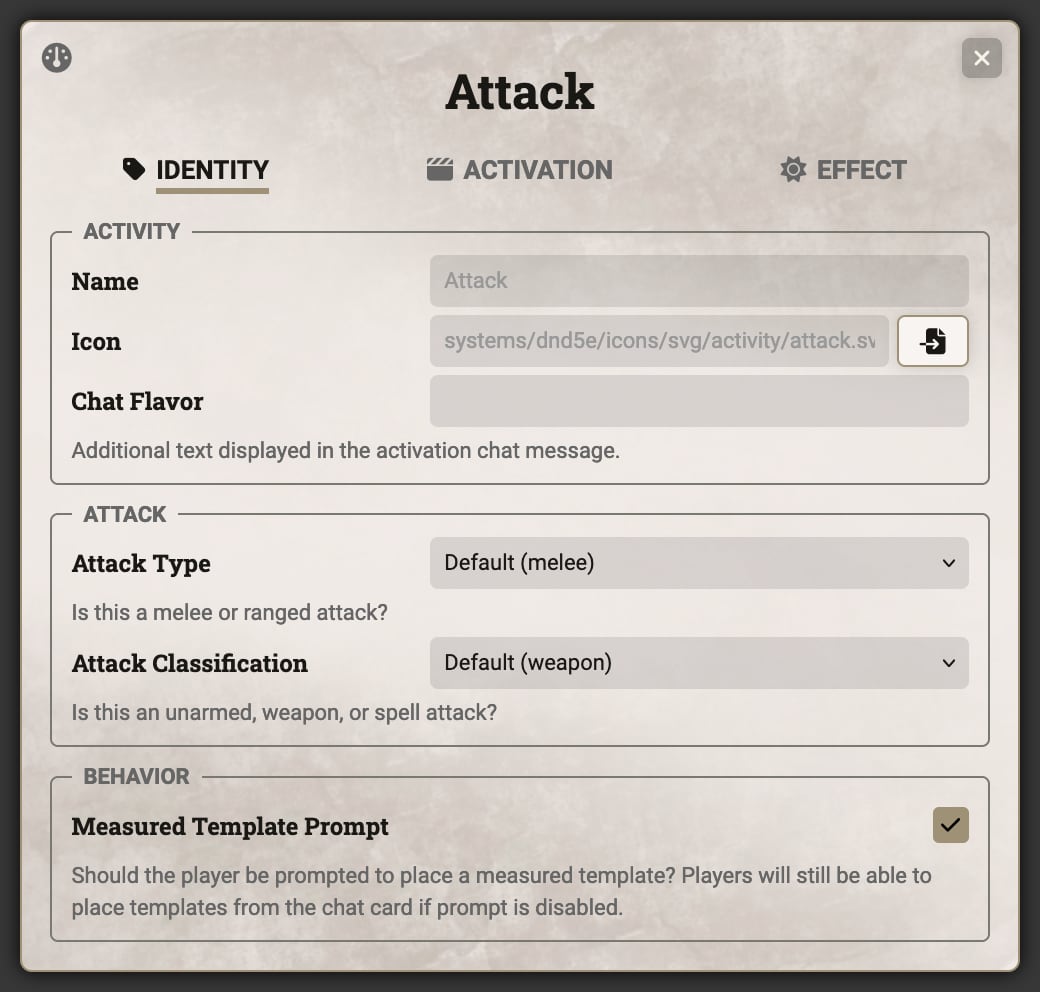 Attack Sheet - Identity Tab