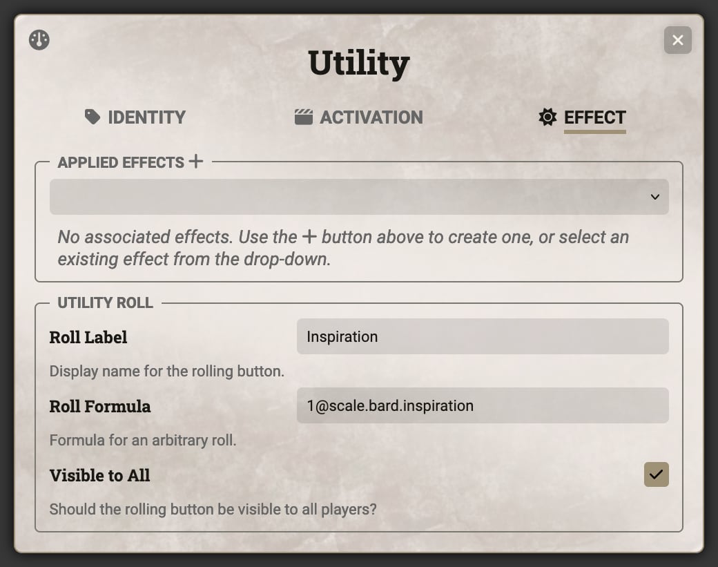 Utility Sheet - Effect Tab