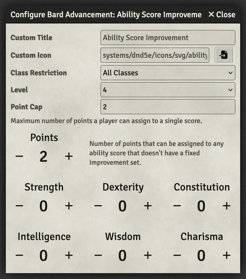 Ability Score Improvement - Config Class