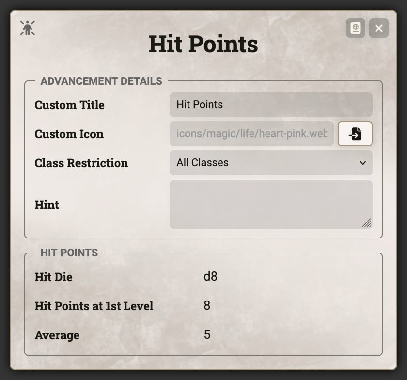 Hit Points Configuration