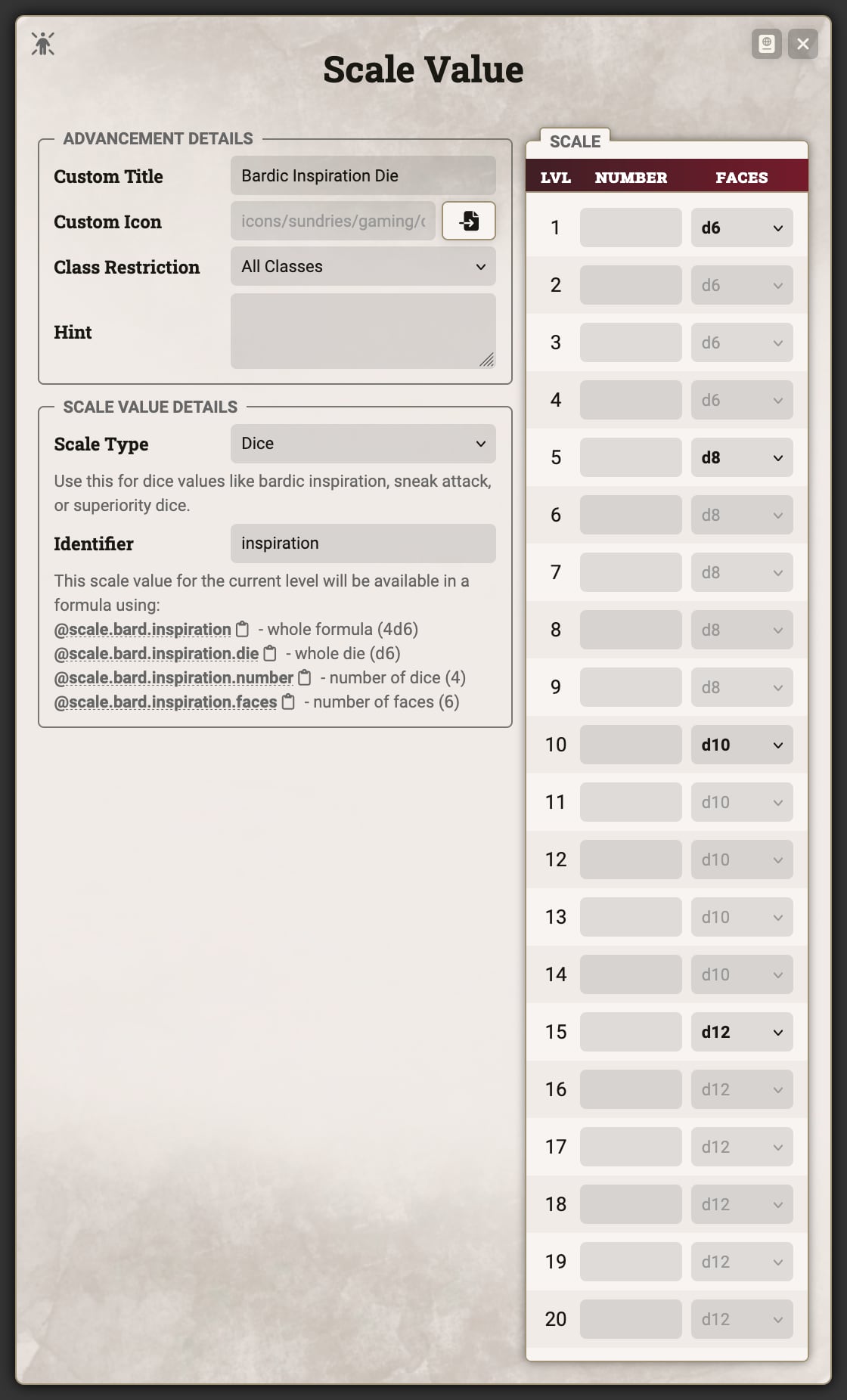 Scale Value Configuration