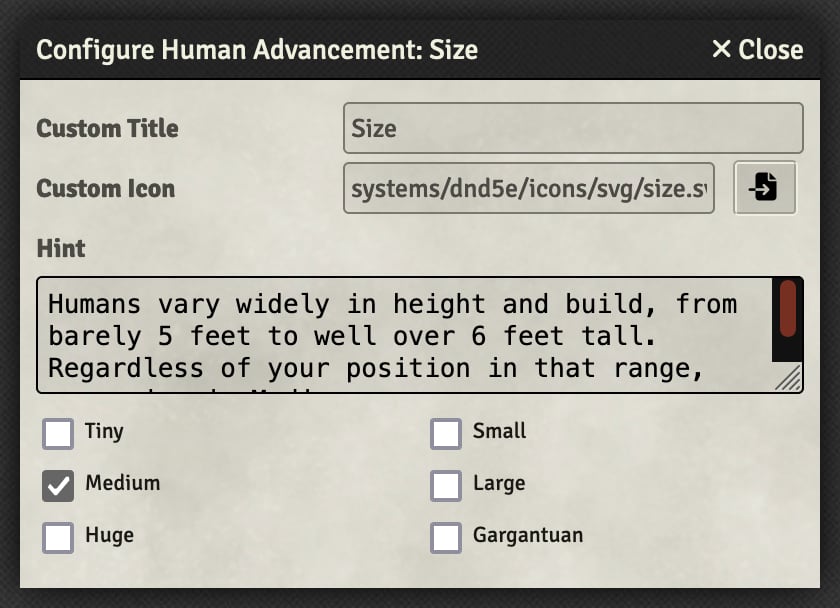 Size Configuration