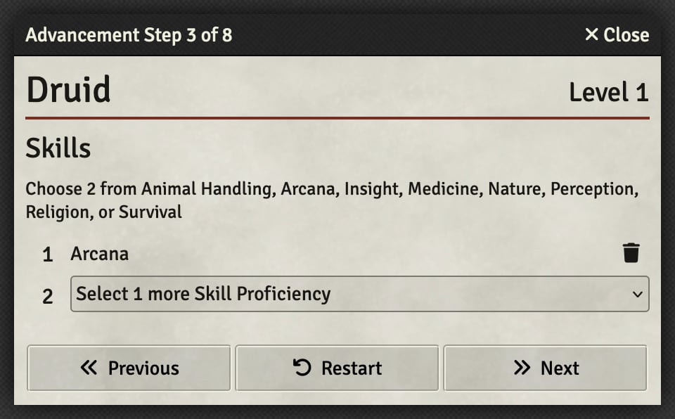 Making your skill proficiency choices