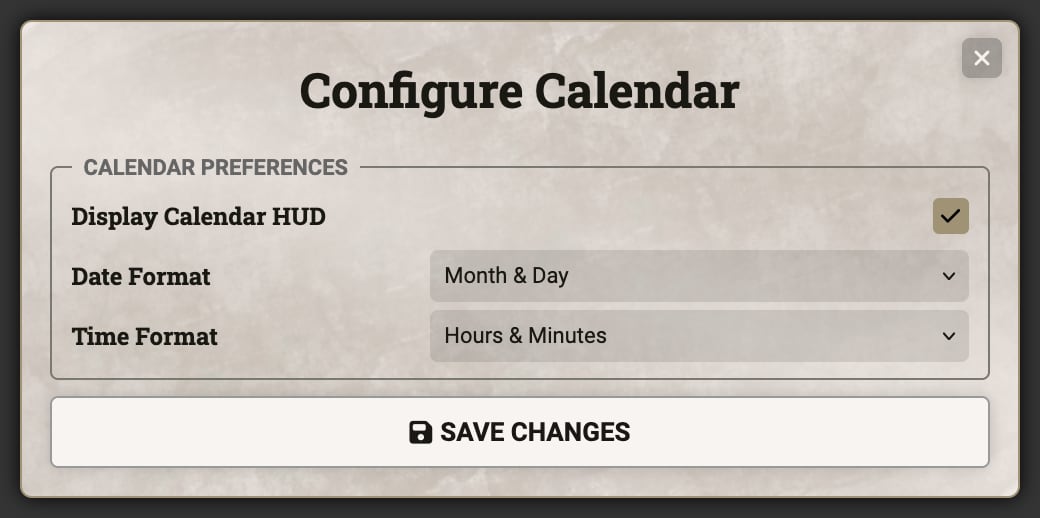 Calendar Settings Player Interface