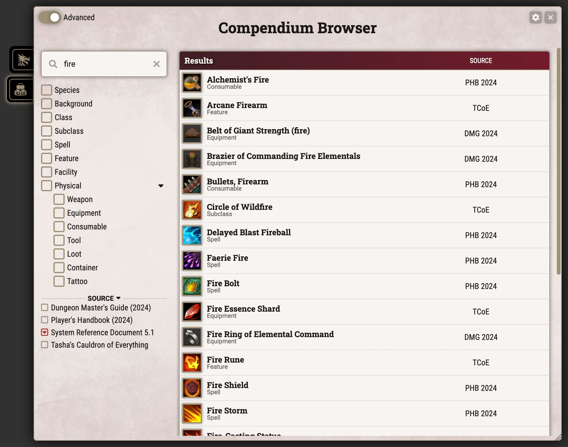 Compendium Browser - Advanced Mode