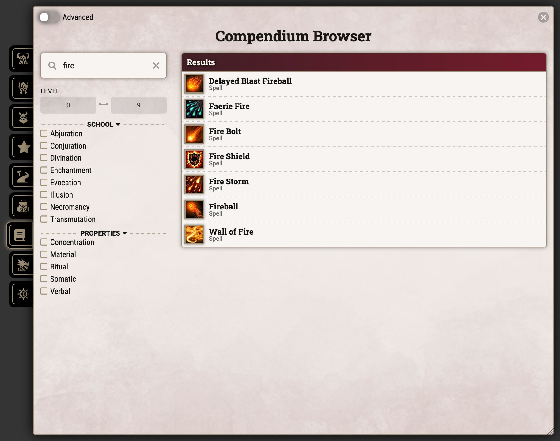 Compendium Browser spell search