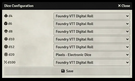 Foundry VTT Dice Configuration