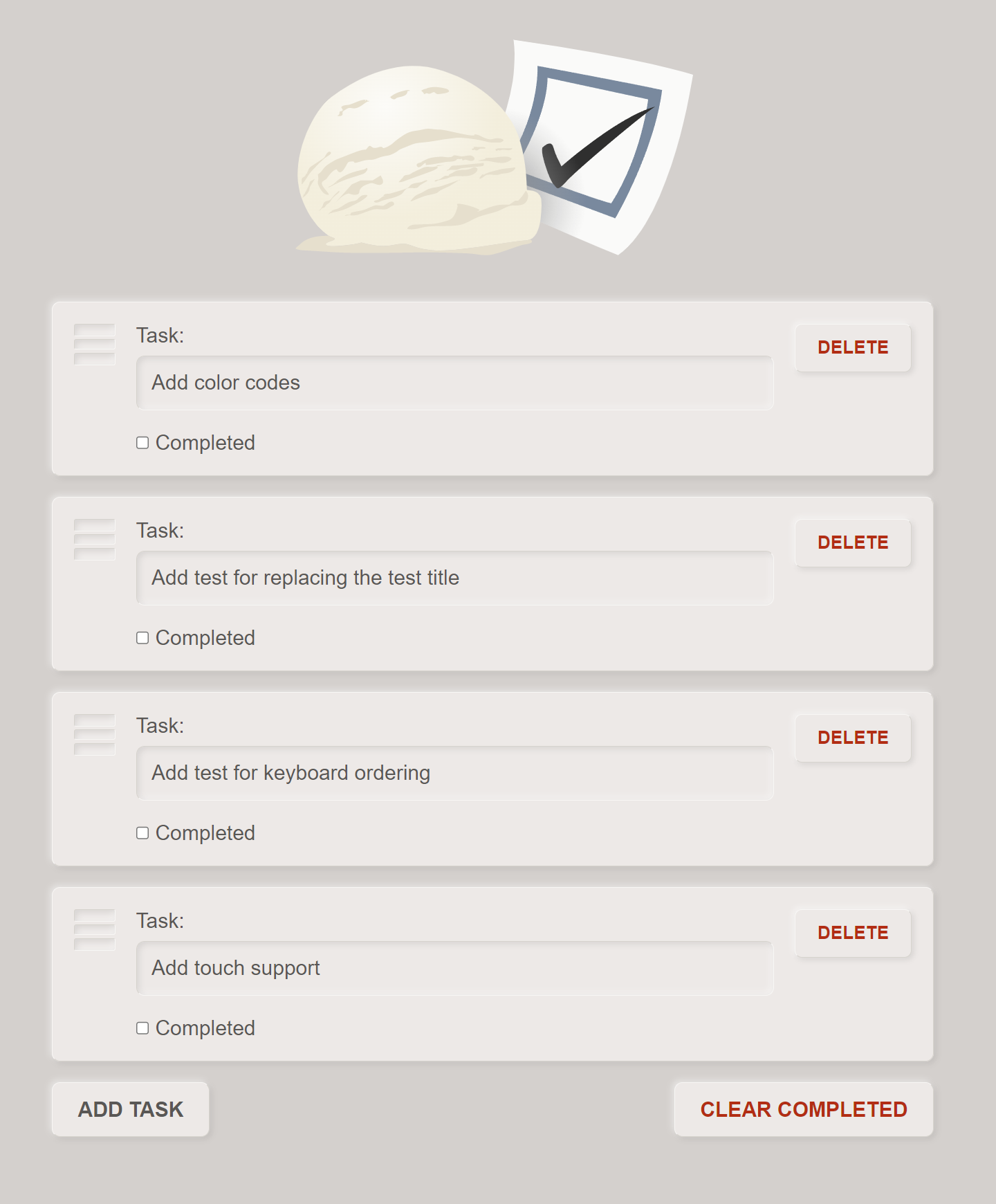 Screenshot of the vanilla TODO app