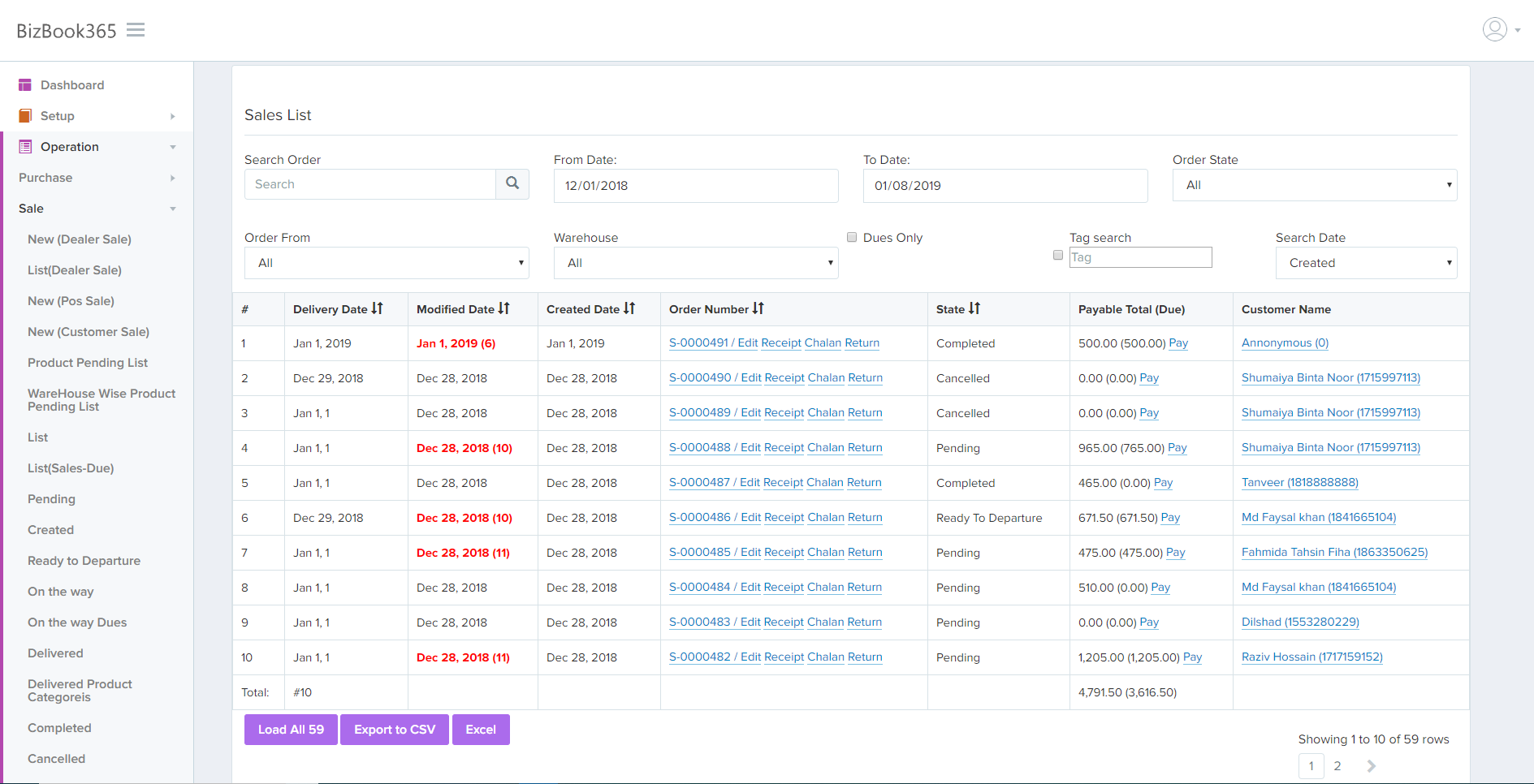 Sales list page
