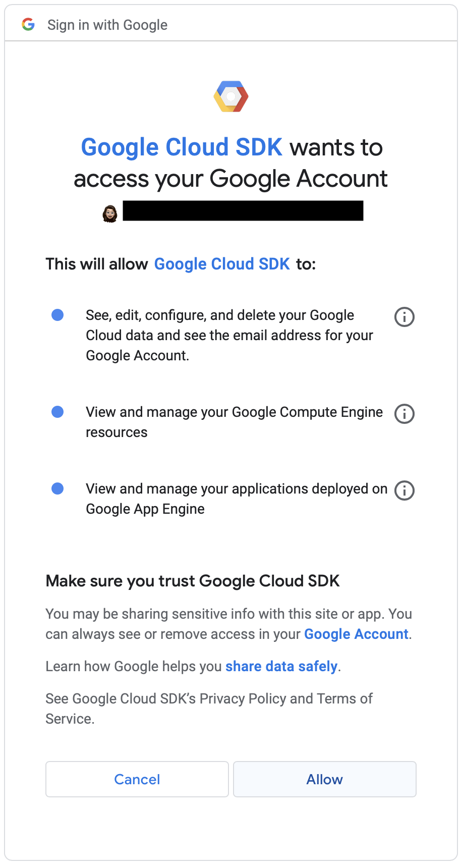 Grant access for Google Cloud SDK