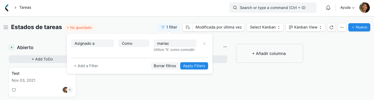 Save filters in Kanban Board