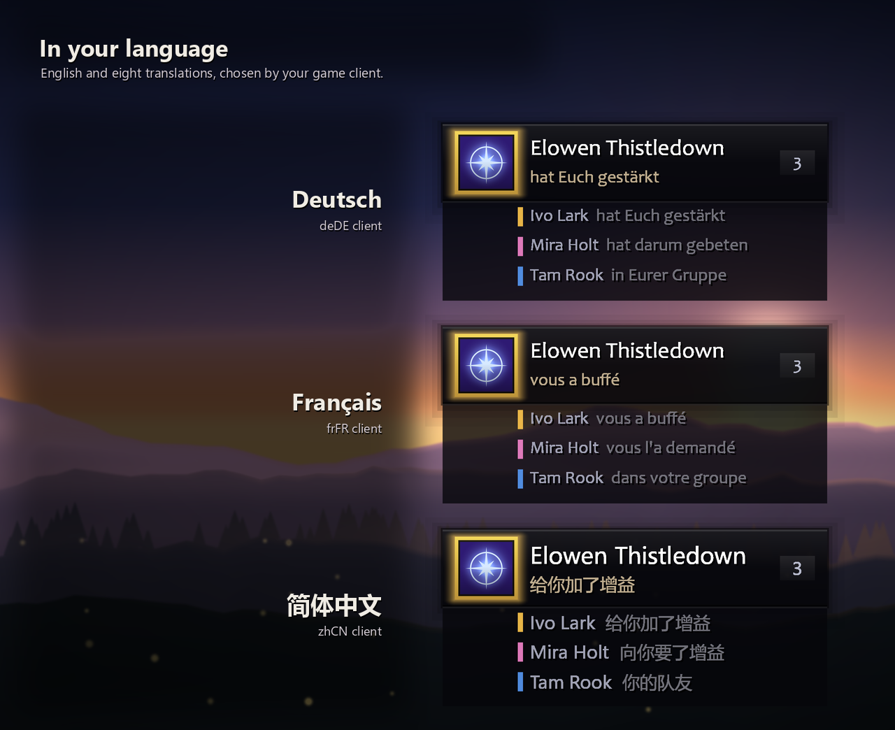 The prompt and its list in German, French and Simplified Chinese
