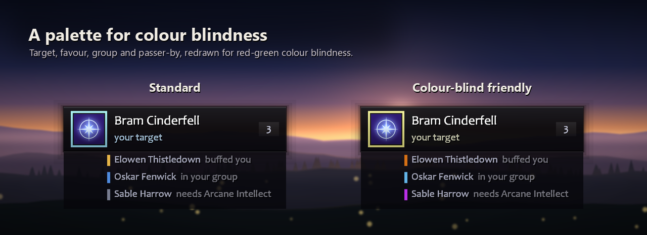 The same prompt and list in the standard reason colours and in the colour-blind friendly set