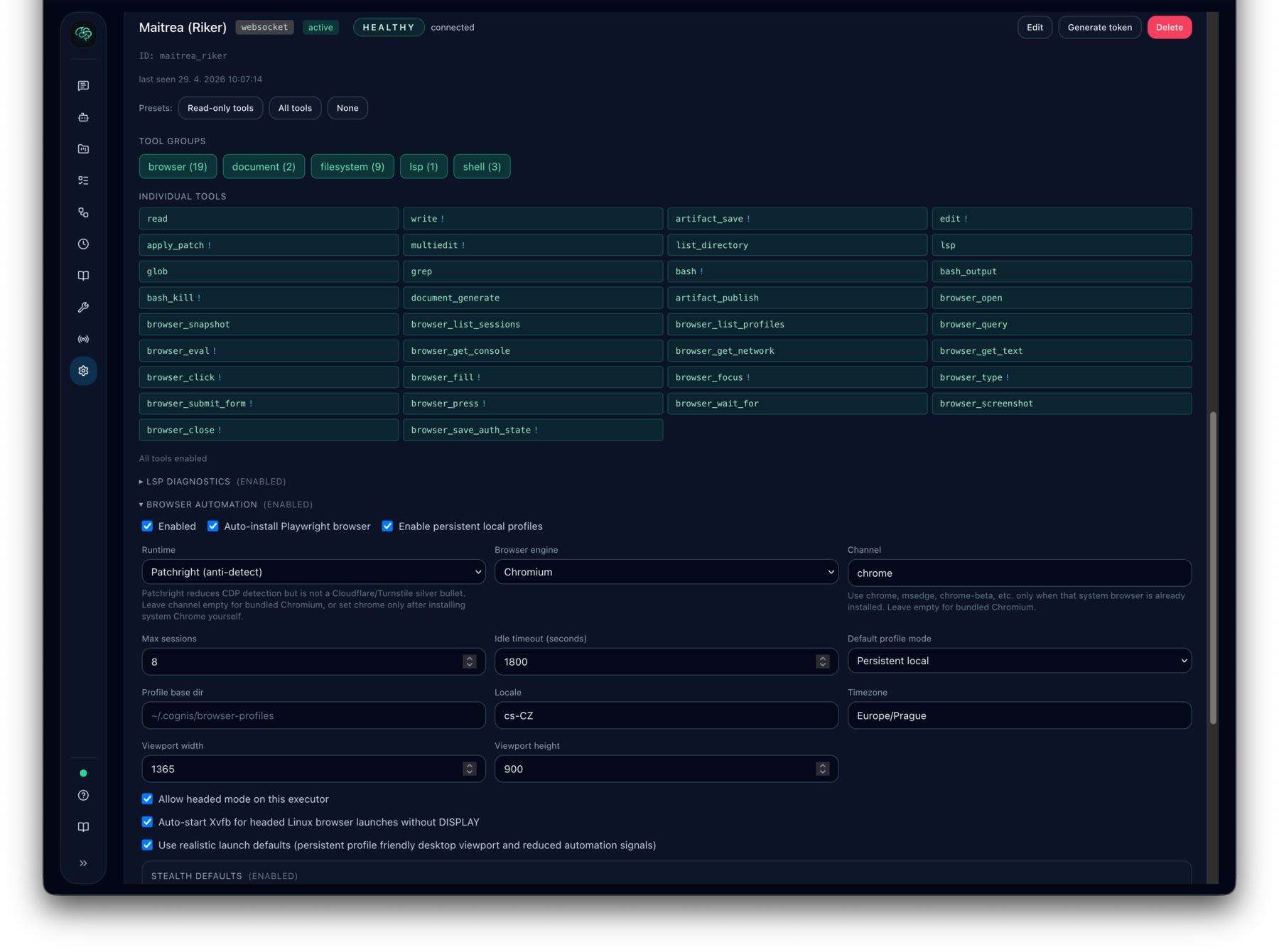 Executor configuration with browser automation tools