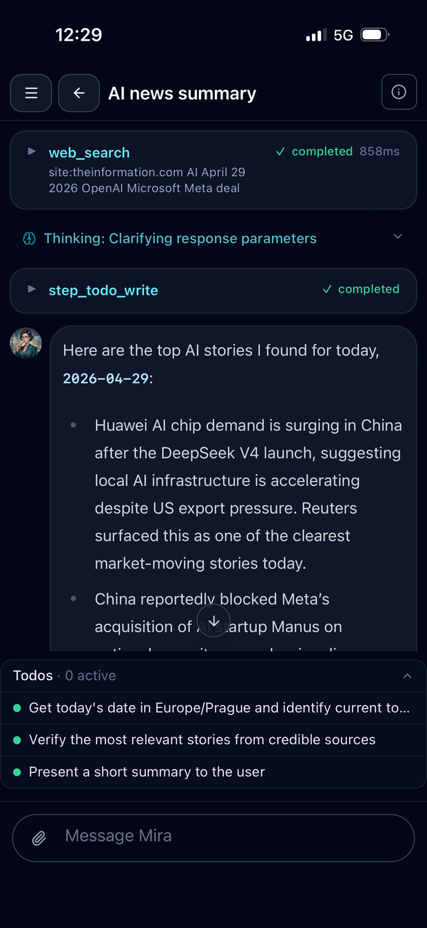 Cognis iOS PWA chat with tool activity