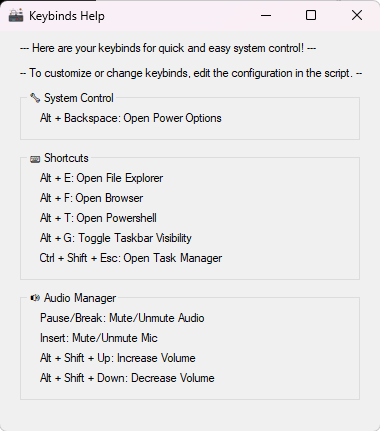 Keybinds Help