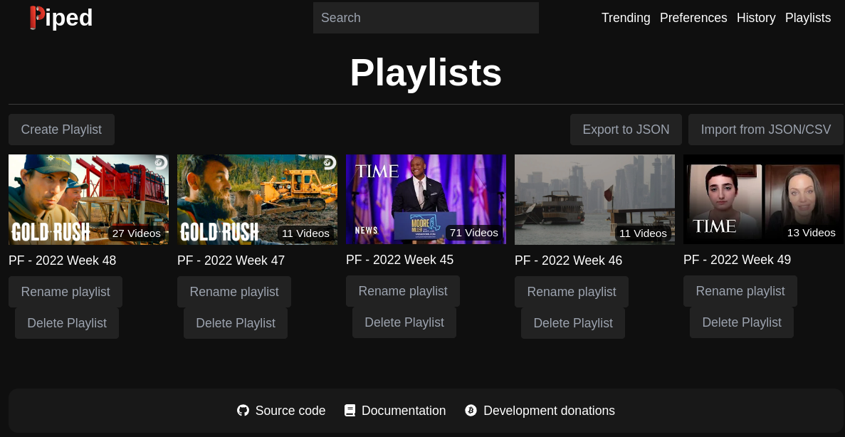 Playlists from Piped