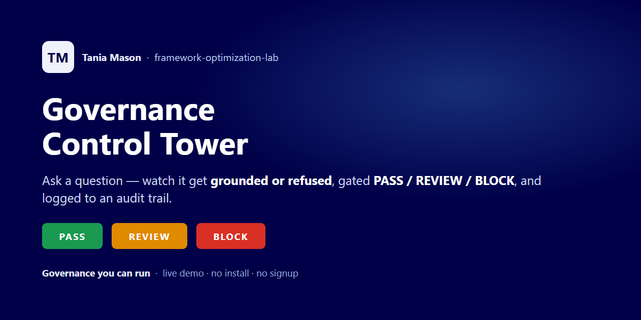 Governance Control Tower — live demo