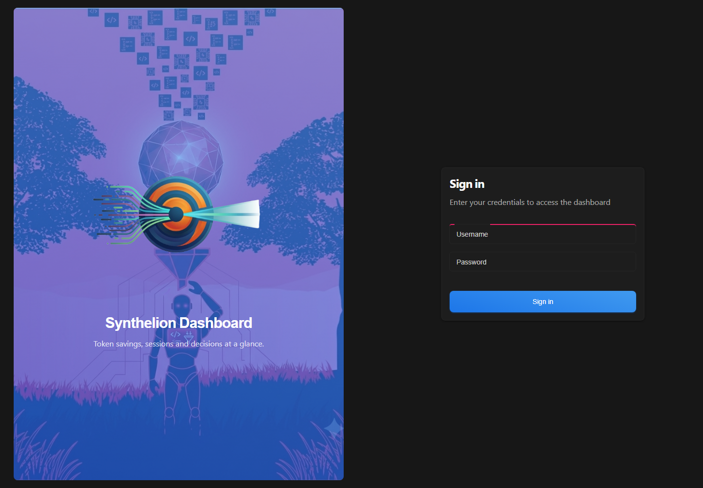 Synthelion dashboard — login