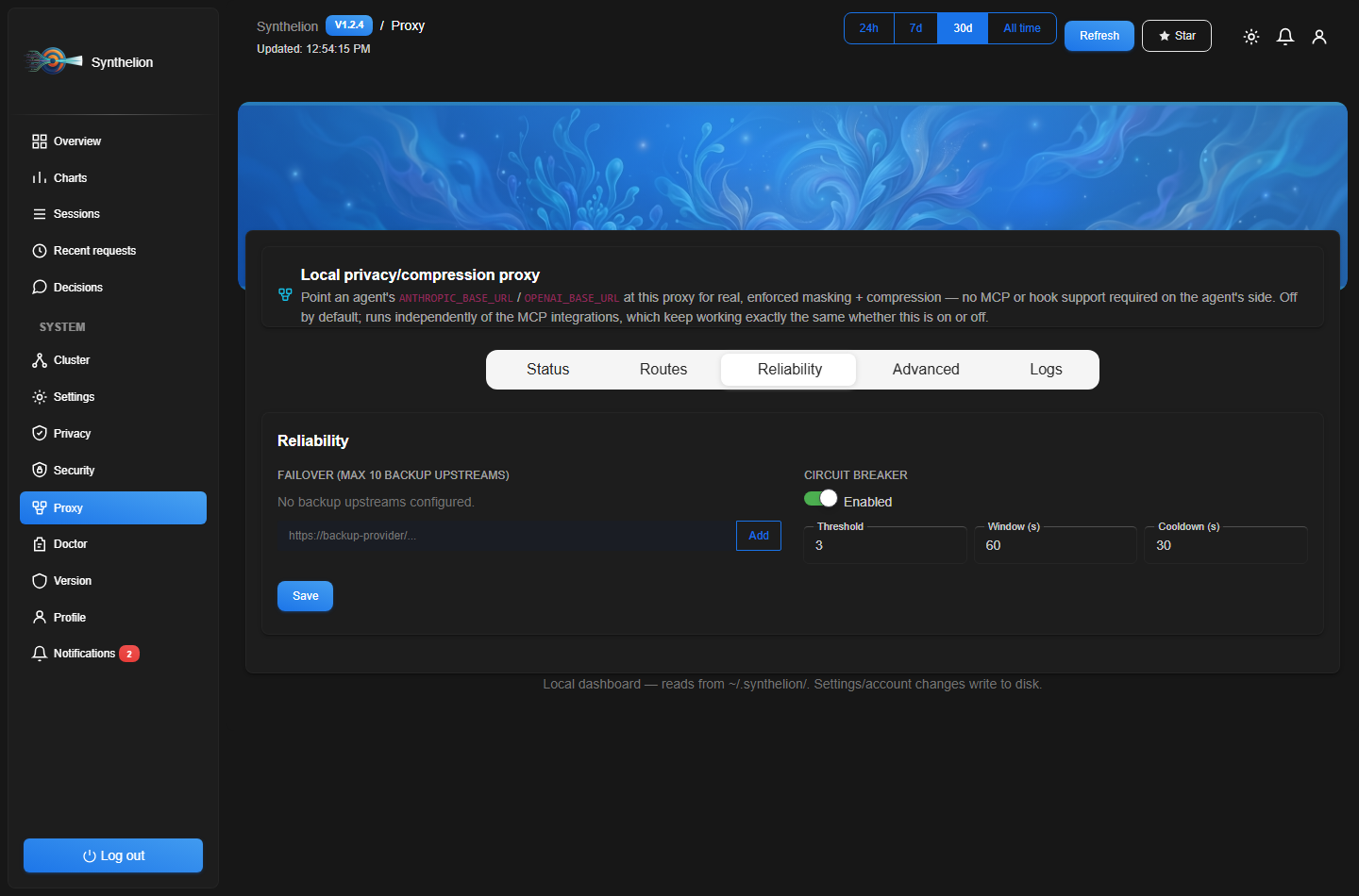 Synthelion dashboard — proxy reliability