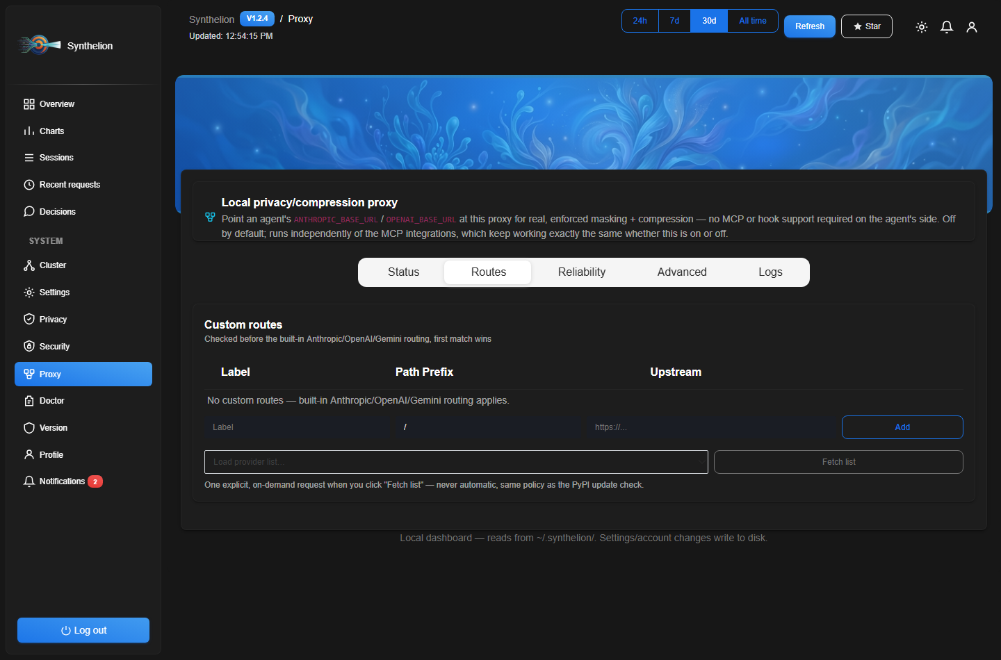 Synthelion dashboard — proxy routes