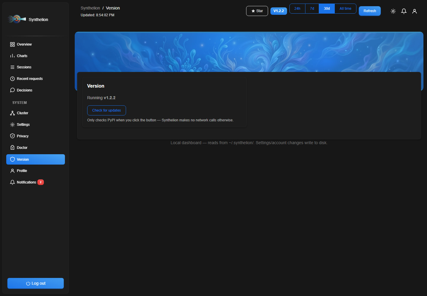 Synthelion dashboard — version
