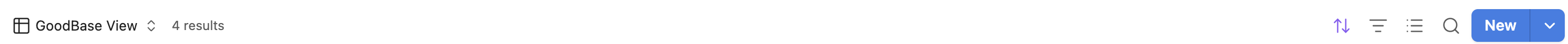The restyled Bases toolbar with a Notion-like blue "New" button