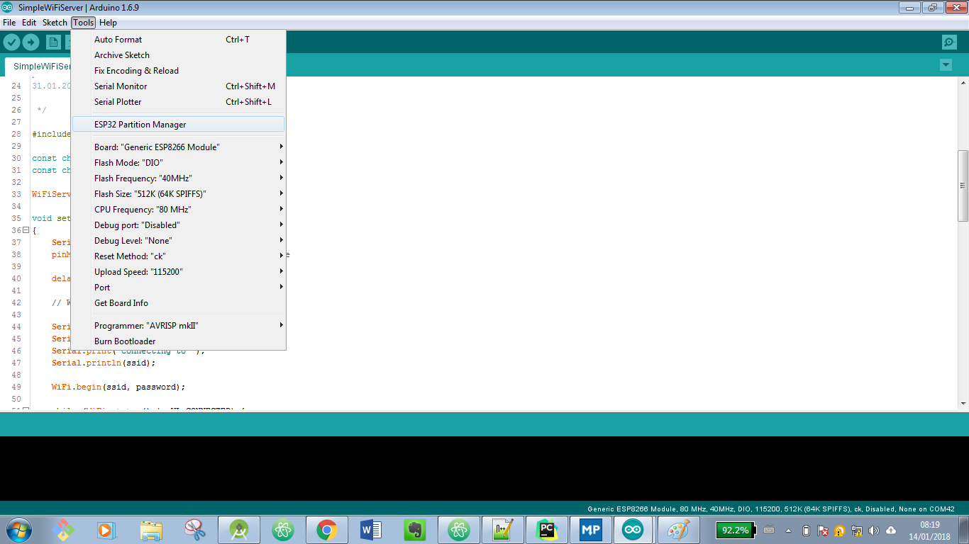Arduino IDE Launching ESP32 Partition Manager Screen Shot
