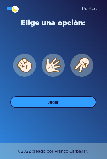 Juego piedra, papel o tijera Mobile Dark Mode