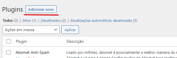 Adicionar novo plugin Novo Plugin