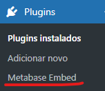 Submenu do Metabase Embed Menu de Plugins