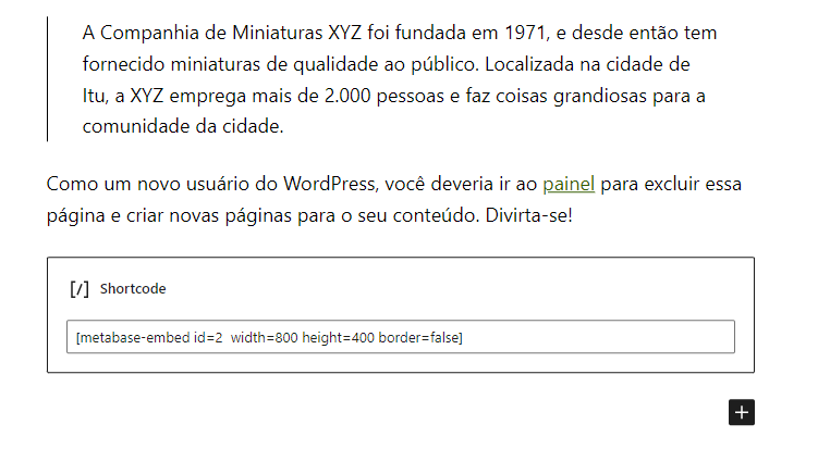 Inserindo o shortcode na página Edição de página no Wordpress