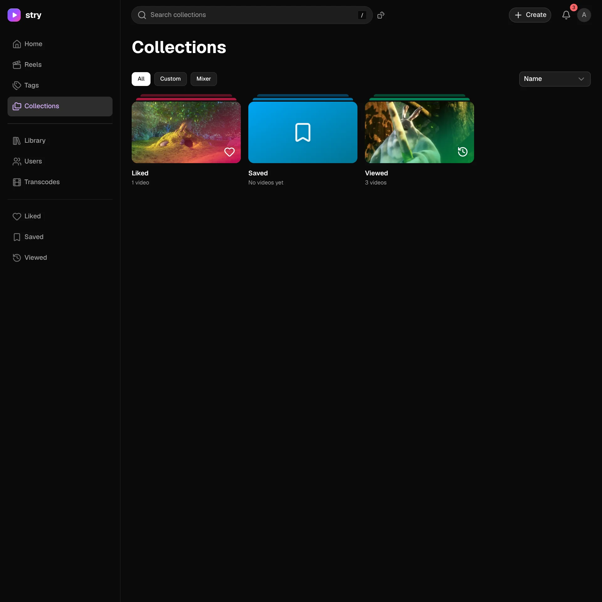 Collections page with the Liked, Saved and Viewed collections