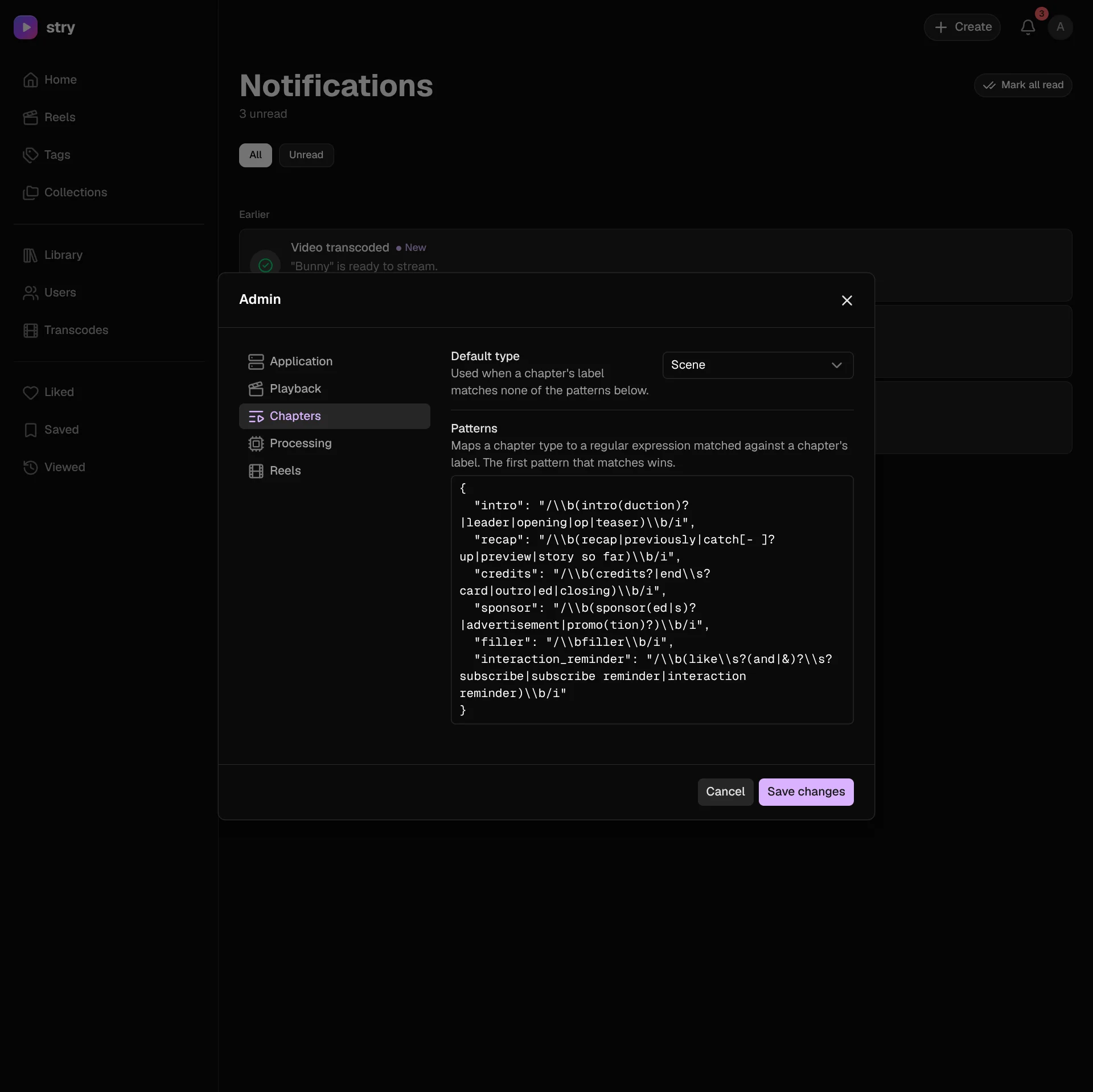 Admin window, Chapters tab