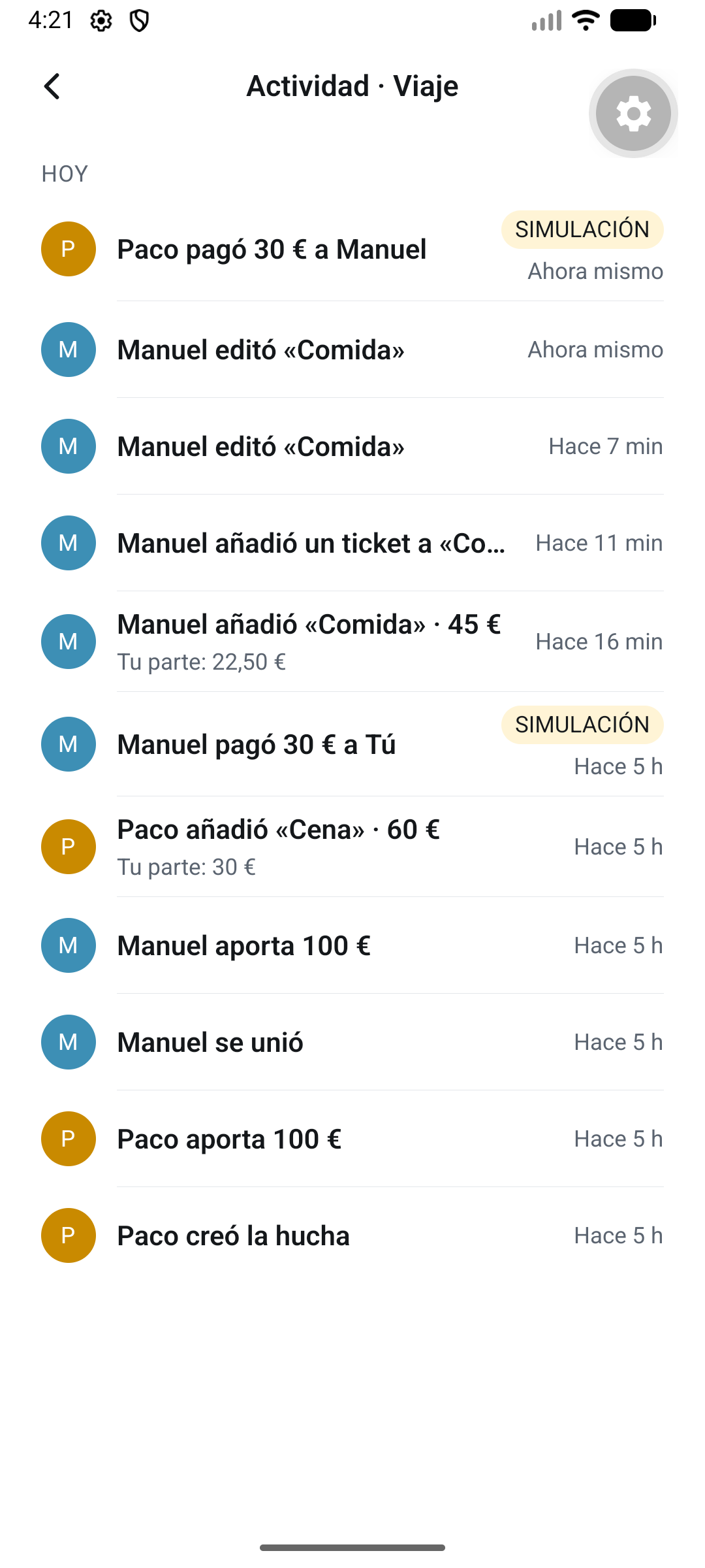 Hucha activity screen