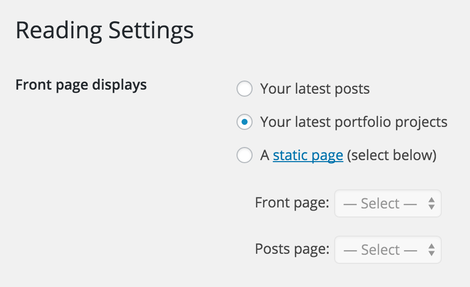 Additional option available for front page display in Settings > Reading.