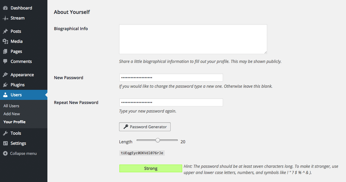 The strong password generator is also available when editing profiles.