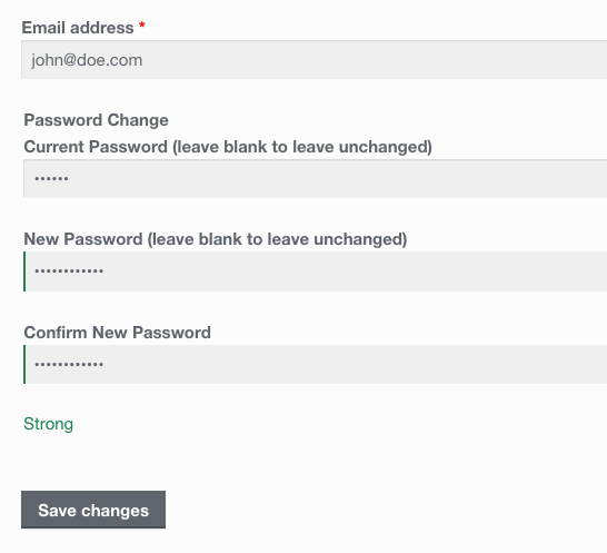 Password strength is also displayed when customers change their password from the account page.
