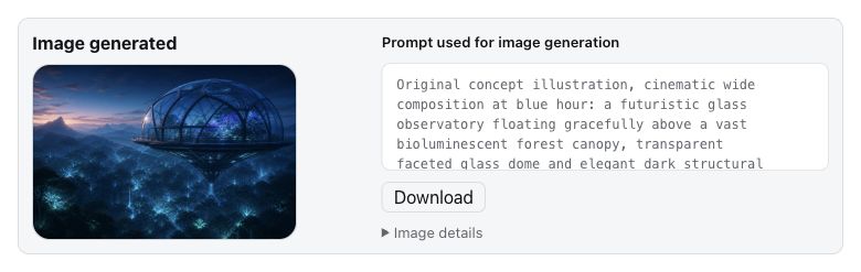 English-localized Codex Connect GPT Image result with preview, copyable prompt, download action, and image details