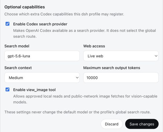 English-localized Codex Connect optional capability configuration after explicit opt-in
